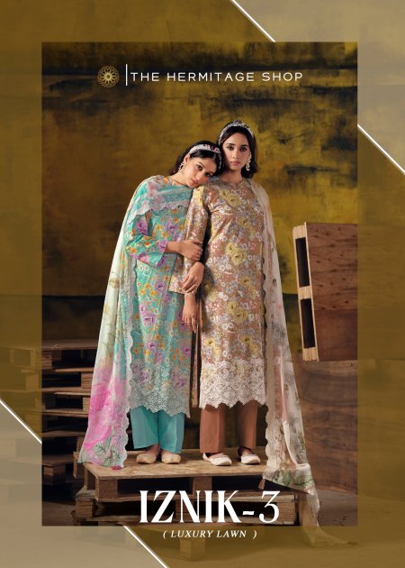 Zaira Vol 3 By Hermitage Lawn Cotton Schiffli Dress Material 